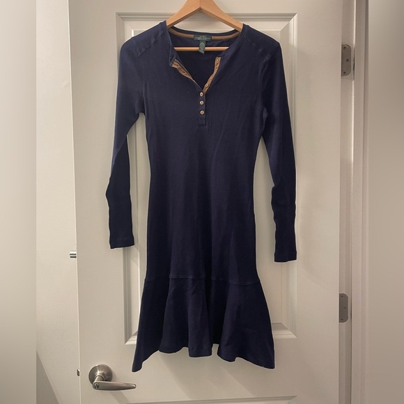 Ralph Lauren Dresses & Skirts - Ralph Lauren Dark Blue waffle knit 100% Cotton Long Sleeve Dress